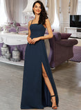 Thelma A-LineSquareNecklineFloor-LengthChiffonBridesmaidDressWithSplitFront#251397 STKP0013036