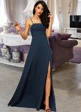 Thelma A-LineSquareNecklineFloor-LengthChiffonBridesmaidDressWithSplitFront#251397 STKP0013036