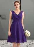 Carly A-Line V-neck Knee-Length Chiffon Bridesmaid Dress With Ruffle STKP0013039