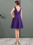 Carly A-Line V-neck Knee-Length Chiffon Bridesmaid Dress With Ruffle STKP0013039