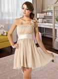 Lillian A-Line/Princess One-Shoulder Short/Mini Chiffon Bridesmaid Dress With Ruffle Flower(s) Bow(s) STKP0013040