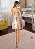 Lillian A-Line/Princess One-Shoulder Short/Mini Chiffon Bridesmaid Dress With Ruffle Flower(s) Bow(s) STKP0013040