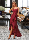 Alayna A-Line V-neck Asymmetrical Bridesmaid Dress With Split Front STKP0013041