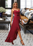 Alayna A-Line V-neck Asymmetrical Bridesmaid Dress With Split Front STKP0013041