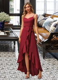 Alayna A-Line V-neck Asymmetrical Bridesmaid Dress With Split Front STKP0013041