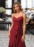 Alayna A-Line V-neck Asymmetrical Bridesmaid Dress With Split Front STKP0013041