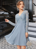 Kathryn A-line V-Neck Knee-Length Chiffon Lace Bridesmaid Dress STKP0013042