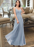 Emilie A-line V-Neck Floor-Length Chiffon Bridesmaid Dress STKP0013043