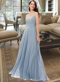 Emilie A-line V-Neck Floor-Length Chiffon Bridesmaid Dress STKP0013043