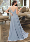 Emilie A-line V-Neck Floor-Length Chiffon Bridesmaid Dress STKP0013043