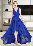 Luna A-Line V-neck Asymmetrical Chiffon Bridesmaid Dress With Ruffle Beading Sequins STKP0013047