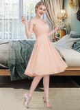 Alyvia A-line V-Neck Knee-Length Chiffon Bridesmaid Dress With Ruffle STKP0013053