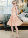 Alyvia A-line V-Neck Knee-Length Chiffon Bridesmaid Dress With Ruffle STKP0013053