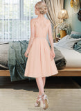 Alyvia A-line V-Neck Knee-Length Chiffon Bridesmaid Dress With Ruffle STKP0013053