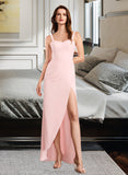 Cara Sheath/Column V-neck Floor-Length Bridesmaid Dress With Split Front STKP0013055