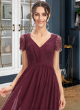 Luna A-Line V-neck Floor-Length Bridesmaid Dress With Lace STKP0013056