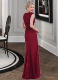 Charity Sheath/Column Scoop Neck Floor-Length Chiffon Lace Bridesmaid Dress With Cascading Ruffles STKP0013057