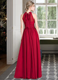 Skylar A-Line Scoop Neck Floor-Length Chiffon Bridesmaid Dress With Ruffle Bow(s) Split Front STKP0013058