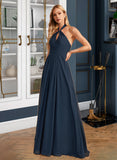 Eleanor A-Line Halter Floor-Length Bridesmaid Dress With Ruffle STKP0013059