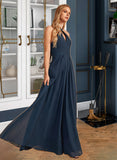 Eleanor A-Line Halter Floor-Length Bridesmaid Dress With Ruffle STKP0013059