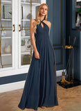 Eleanor A-Line Halter Floor-Length Bridesmaid Dress With Ruffle STKP0013059