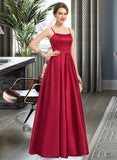 Giada A-Line Square Neckline Floor-Length Satin Bridesmaid Dress STKP0013060