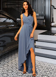 Ciara A-LineV-neckAsymmetricalChiffonBridesmaidDressWithRuffleBow(s)#251387 STKP0013061