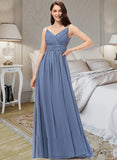 Cheryl A-line V-Neck Floor-Length Chiffon Bridesmaid Dress STKP0013063