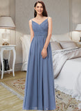 Cheryl A-line V-Neck Floor-Length Chiffon Bridesmaid Dress STKP0013063