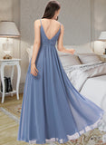 Cheryl A-line V-Neck Floor-Length Chiffon Bridesmaid Dress STKP0013063