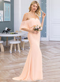 Beatrice Trumpet/Mermaid Off the Shoulder Sweep Train Chiffon Bridesmaid Dress STKP0013064