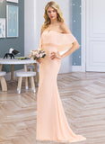 Beatrice Trumpet/Mermaid Off the Shoulder Sweep Train Chiffon Bridesmaid Dress STKP0013064