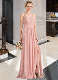 Theresa A-Line Sweetheart Floor-Length Chiffon Lace Bridesmaid Dress With Split Front STKP0013068