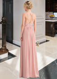 Theresa A-Line Sweetheart Floor-Length Chiffon Lace Bridesmaid Dress With Split Front STKP0013068