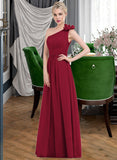 Yazmin A-Line One-Shoulder Floor-Length Chiffon Bridesmaid Dress With Ruffle Flower(s) STKP0013069