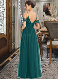 Tabitha A-Line V-neck Floor-Length Bridesmaid Dress With Ruffle STKP0013072