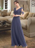 Victoria A-Line V-neck Floor-Length Bridesmaid Dress With Ruffle STKP0013074