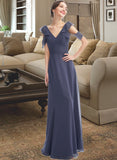 Victoria A-Line V-neck Floor-Length Bridesmaid Dress With Ruffle STKP0013074