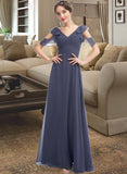 Victoria A-Line V-neck Floor-Length Bridesmaid Dress With Ruffle STKP0013074