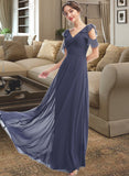 Victoria A-Line V-neck Floor-Length Bridesmaid Dress With Ruffle STKP0013074