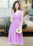 Angelica A-Line V-neck Knee-Length Chiffon Bridesmaid Dress With Ruffle STKP0013081