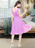 Angelica A-Line V-neck Knee-Length Chiffon Bridesmaid Dress With Ruffle STKP0013081