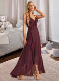 Nadia A-Line V-neck Asymmetrical Bridesmaid Dress With Ruffle Split Front STKP0013082