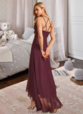 Nadia A-Line V-neck Asymmetrical Bridesmaid Dress With Ruffle Split Front STKP0013082