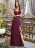 Elva A-Line V-neck Floor-Length Bridesmaid Dress With Split Front STKP0013083