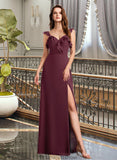 Elva A-Line V-neck Floor-Length Bridesmaid Dress With Split Front STKP0013083