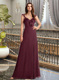 Elva A-Line V-neck Floor-Length Bridesmaid Dress With Split Front STKP0013083