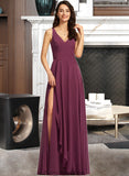 Kristin A-Line V-neck Floor-Length Bridesmaid Dress With Split Front STKP0013085