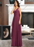 Kristin A-Line V-neck Floor-Length Bridesmaid Dress With Split Front STKP0013085