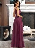 Kristin A-Line V-neck Floor-Length Bridesmaid Dress With Split Front STKP0013085